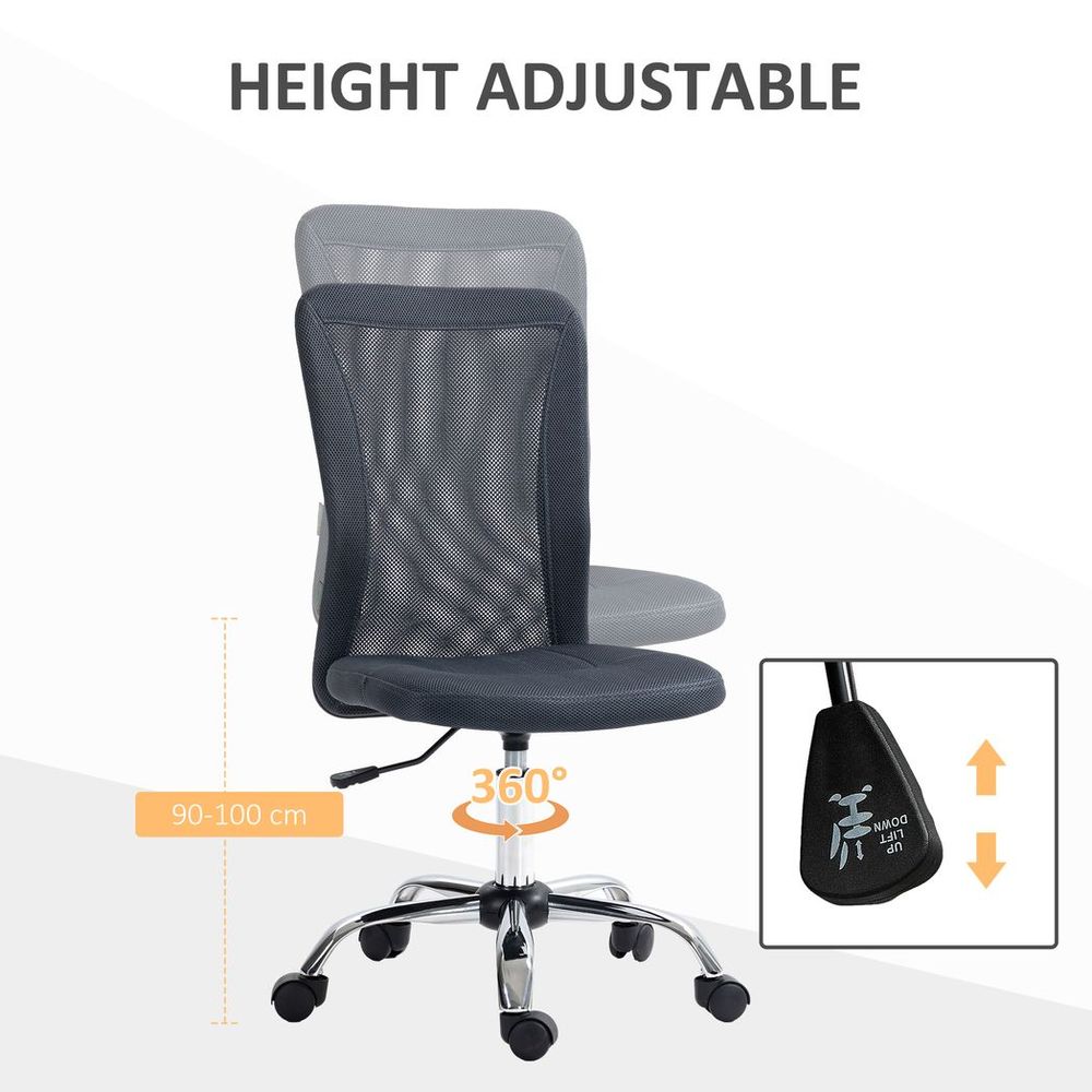 Vinsetto Armless Office Chair with Adjustable Height Mesh Back Wheels Dark Grey - anydaydirect