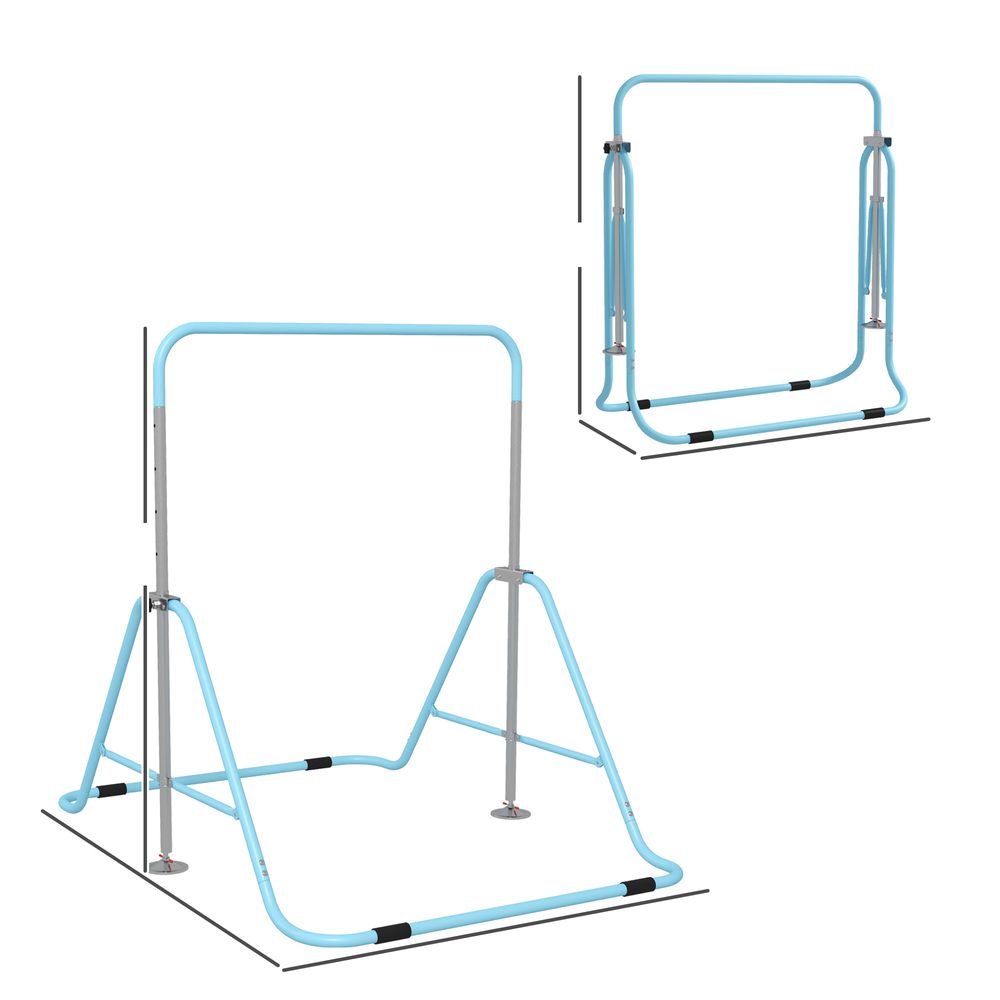 HOMCOM Kids Gymnastic Bar with Adjustable Height, Foldable Training Bar - Blue - anydaydirect