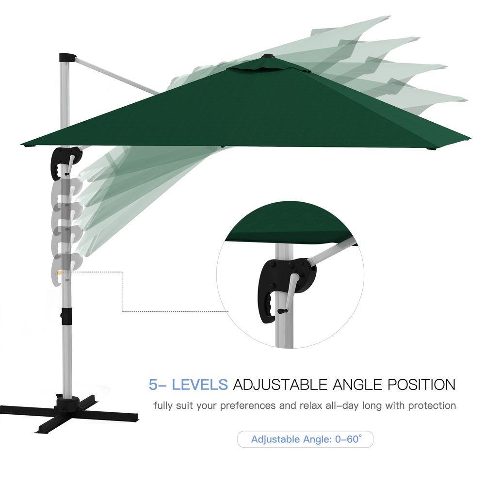 Outsunny 3 x 3(m) Cantilever Roma Parasol Garden Umbrella with Cross Base Green - anydaydirect