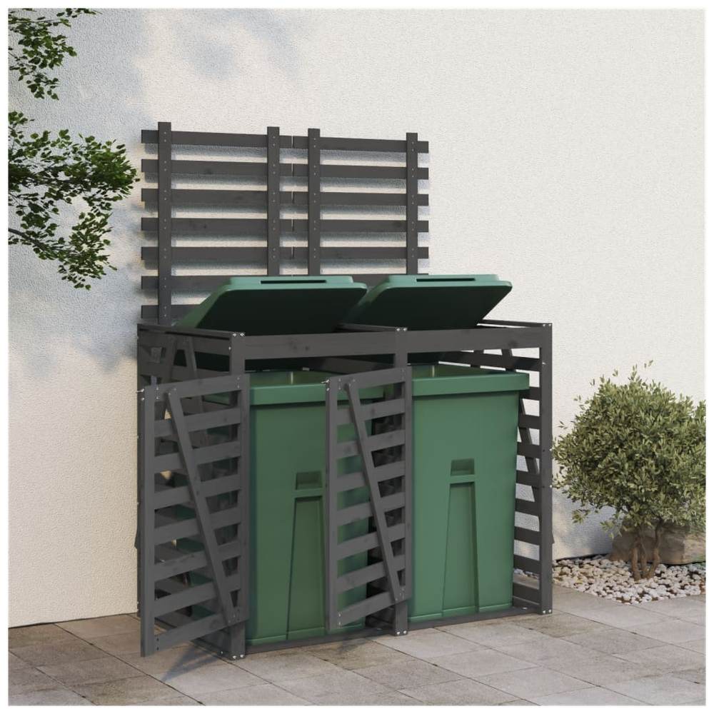 vidaXL Double Wheelie Bin Storage Grey Solid Wood Pine - anydaydirect