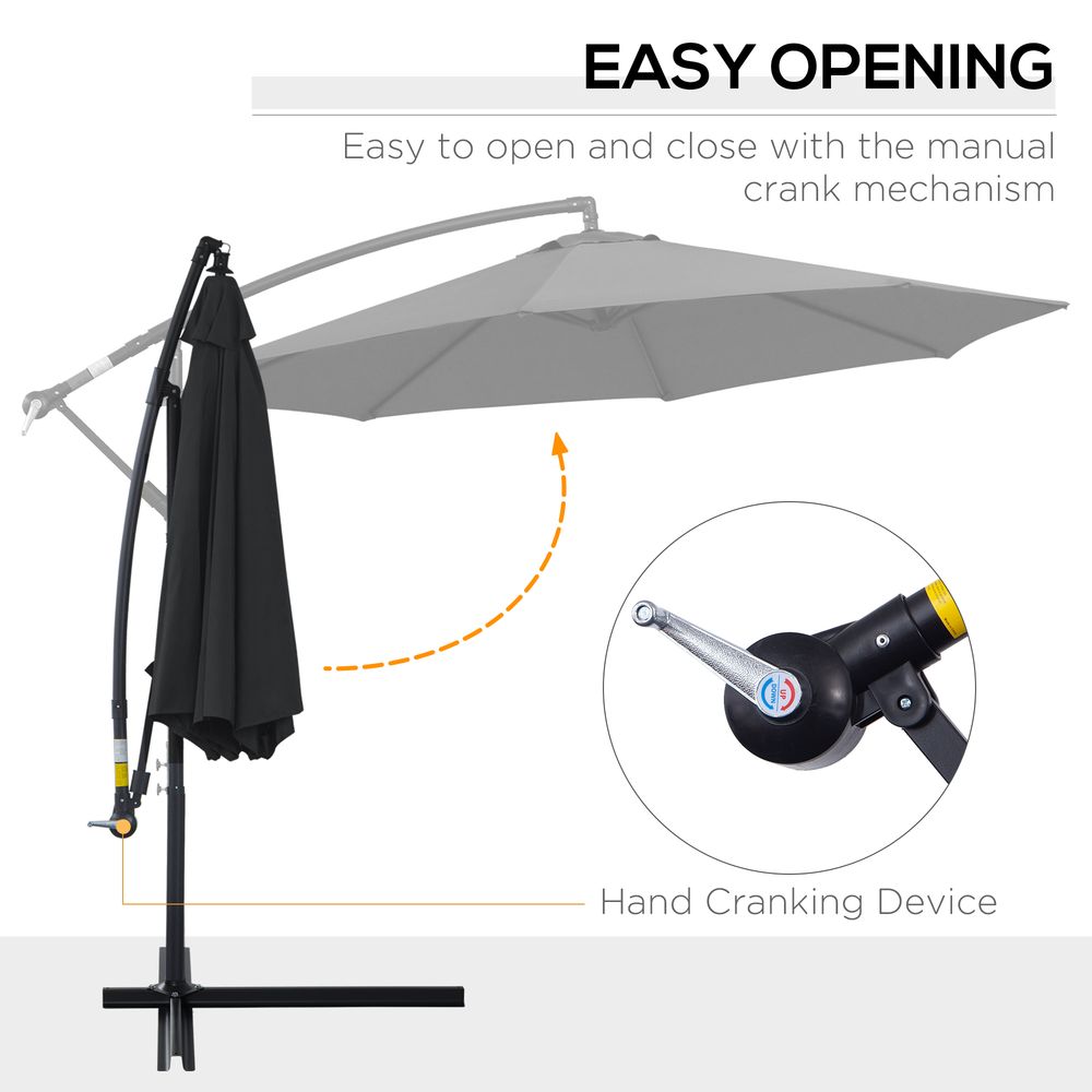 Outsunny 3m Garden Banana Parasol Cantilever Umbrella withCrank& Base - anydaydirect