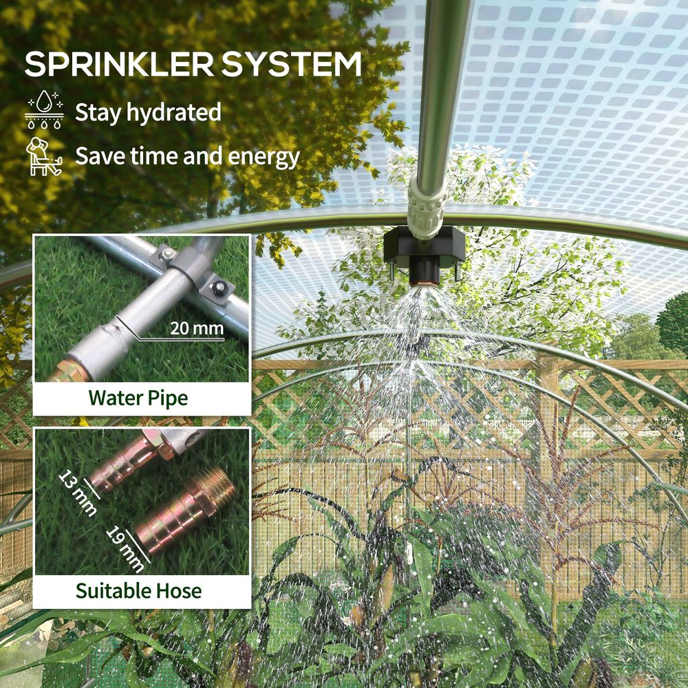 Outsunny Polytunnel Green House with Sprinkler System, Wide Door - anydaydirect