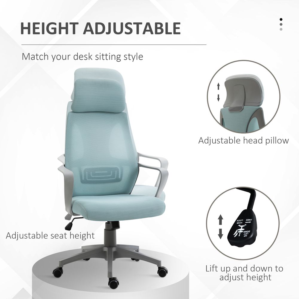 Mesh Back Office Chair w/ Adjustable Height Padded Headrest Blue Vinsetto - anydaydirect