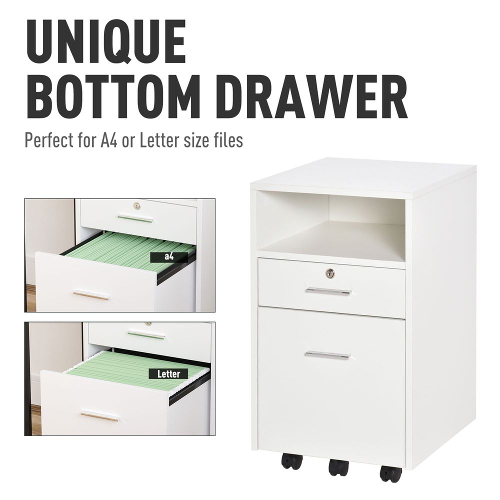 Mobile File Cabinet Lockable Documents Storage w/ 5 Wheels White Vinsetto - anydaydirect