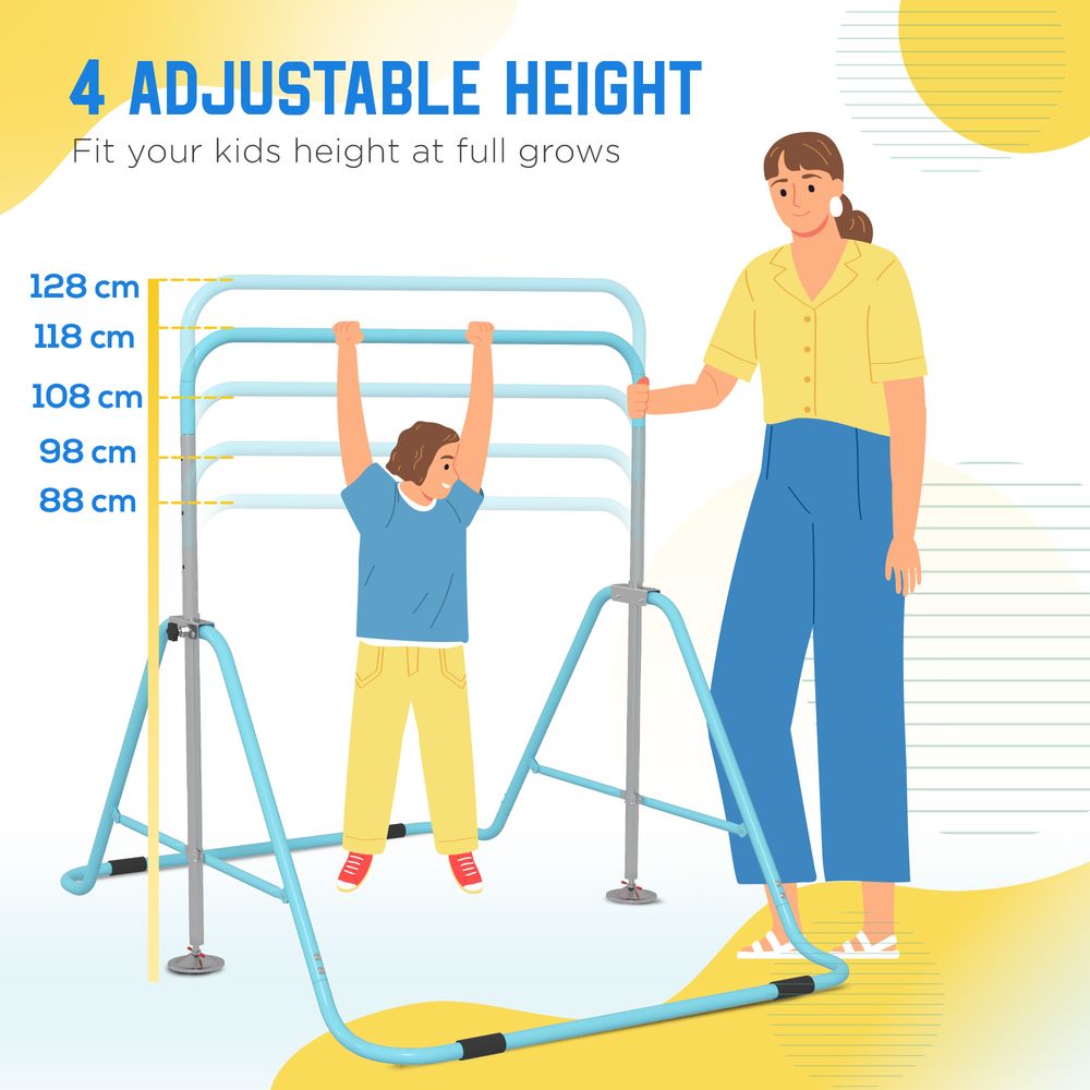 HOMCOM Kids Gymnastic Bar with Adjustable Height, Foldable Training Bar - Blue - anydaydirect