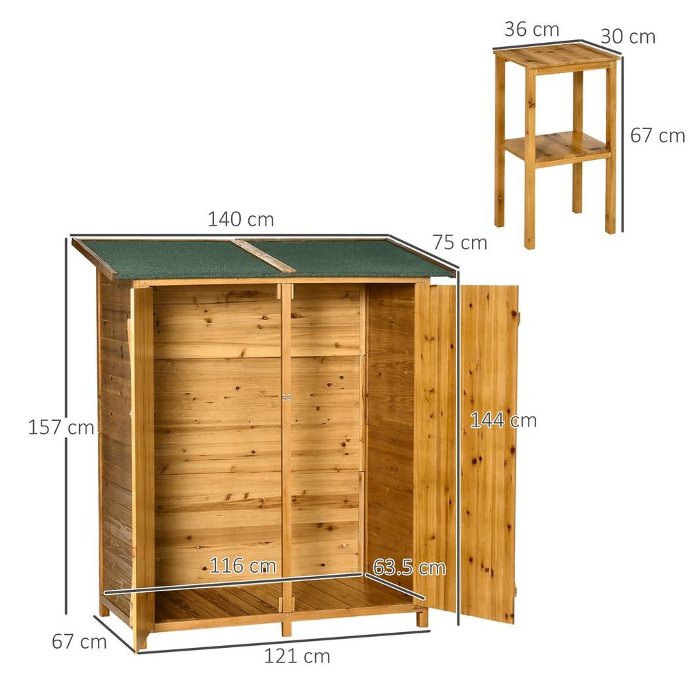 Compact Garden Storage Shed with Tool Organizer & Table, Natural - anydaydirect