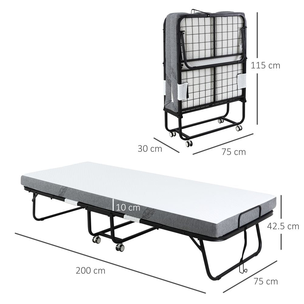 Folding Bed with 10cm Mattress, Portable Foldable Guest Bed Metal Frame - anydaydirect