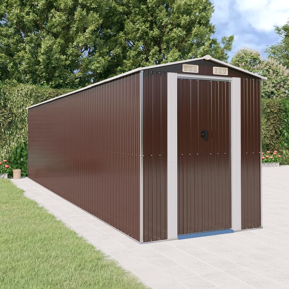 Durable Dark Brown Metal Garden Shed – 192x191x223 cm - anydaydirect