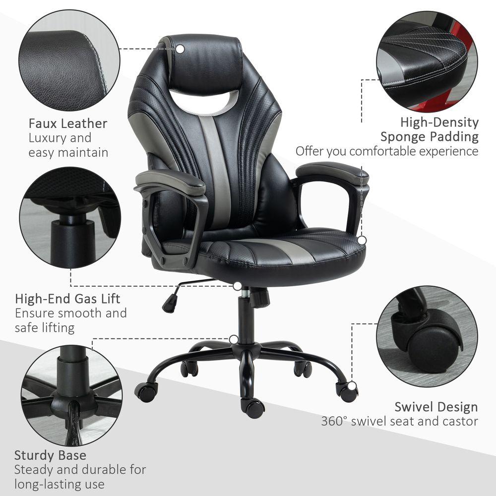 Vinsetto Racing Gaming Chair Gamer Chair with Armrests Swivel Wheels Black Grey - anydaydirect