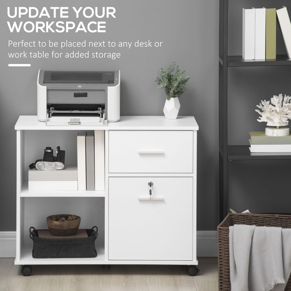 Filing Cabinet Mobile Printer Stand  Drawer for A4 Size Files, White Vinsetto - anydaydirect