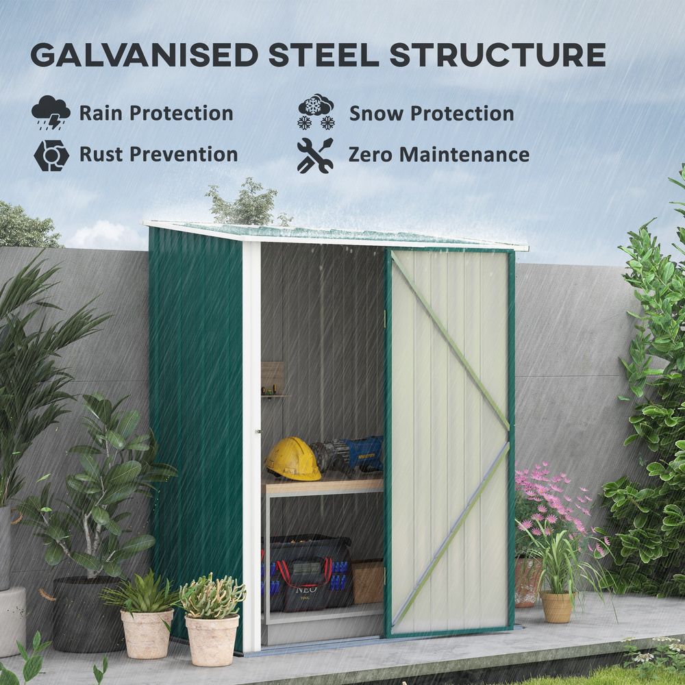 Outsunny Steel Garden Shed with Lockable Door - Green - anydaydirect