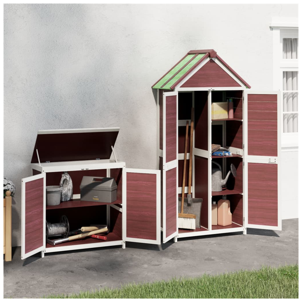 2 Piece Garden Tool Shed Set - Solid Pine Wood, Brown - anydaydirect