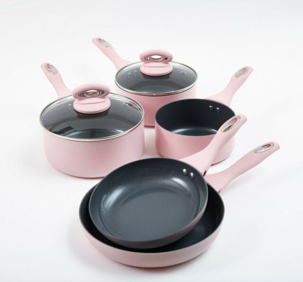 Cermalon 5-Piece Matt Blush Pink with Grey Sparkle Ceramic Non-Stick Pan Set - anydaydirect