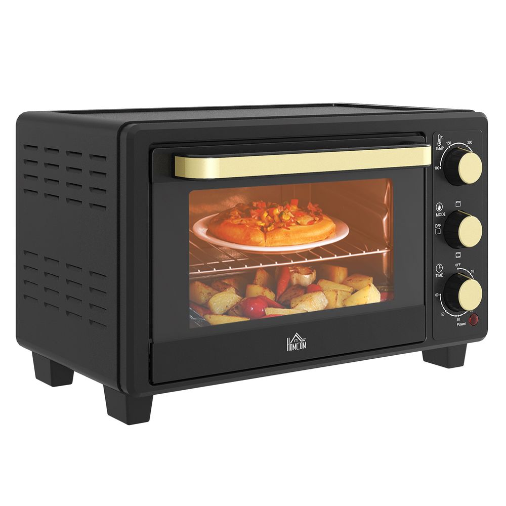 HOMCOM Mini Oven 16L Countertop Oven with Adjustable Temp Timer 1400W, Black - anydaydirect