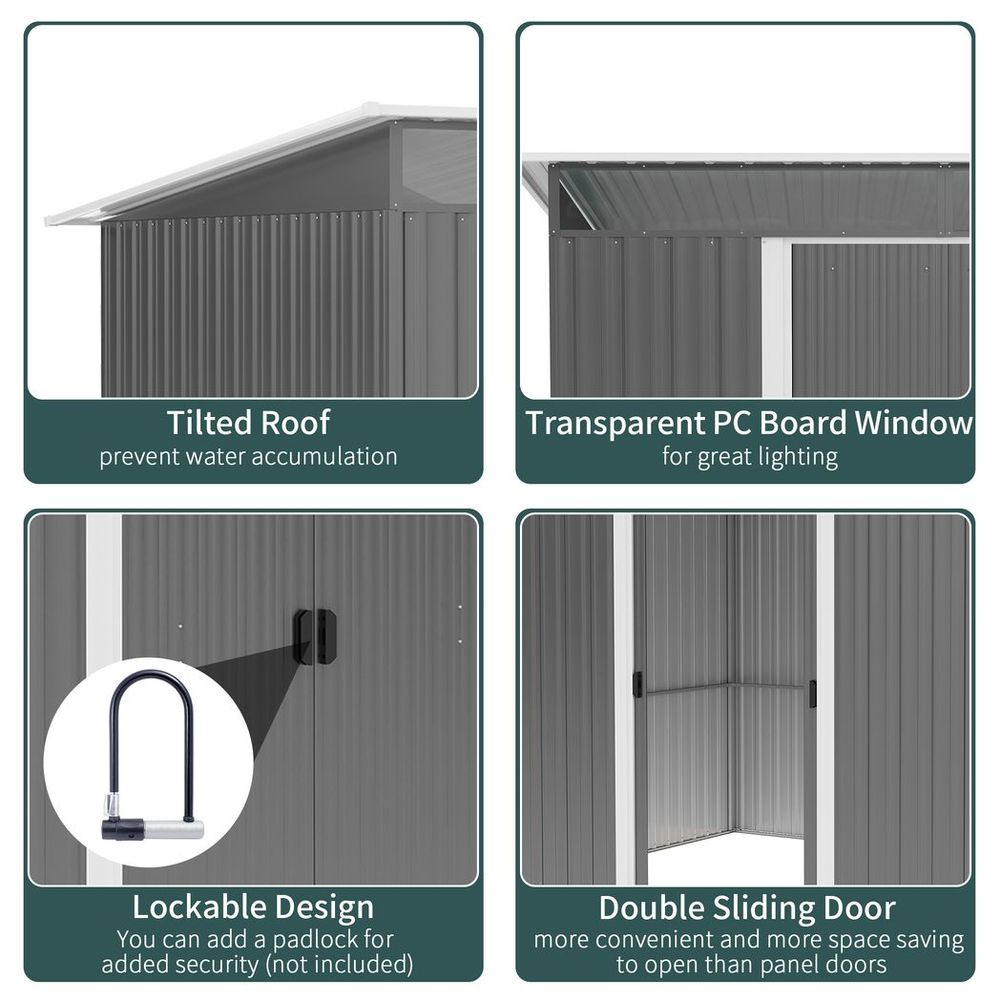 6.4 x 8.5ft Outsunny Garden Shed with Double Sliding Doors - anydaydirect