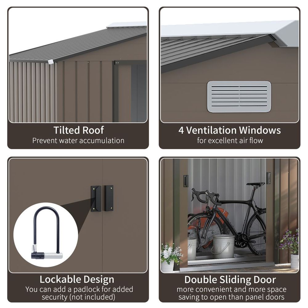 Large Garden Shed w/ Locking Door, Vent - Outsunny Brown - anydaydirect