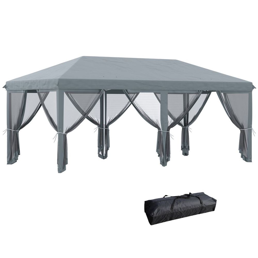 6 x 3m Pop Up Party Tent Canopy with 6 Removable Sidewalls Grey - anydaydirect