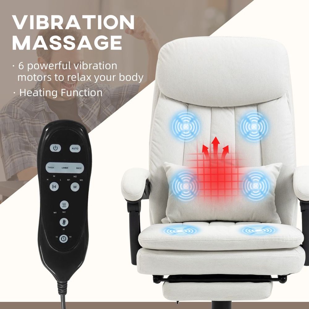 Vinsetto Microfibre Vibration Massage Office Chair with Heat, Pillow, White - anydaydirect