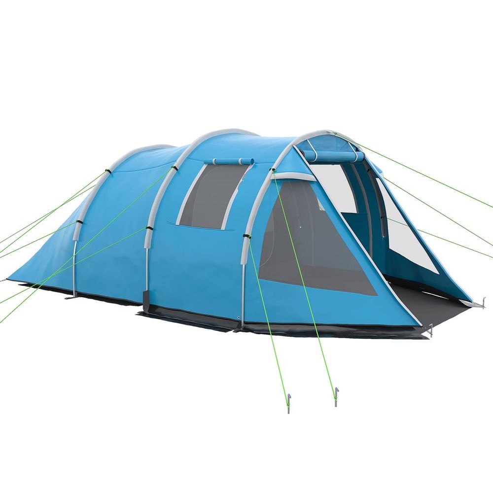 3-4 Persons Tunnel Tent, Two Room Camping Tent w/ Windows, Blue - anydaydirect