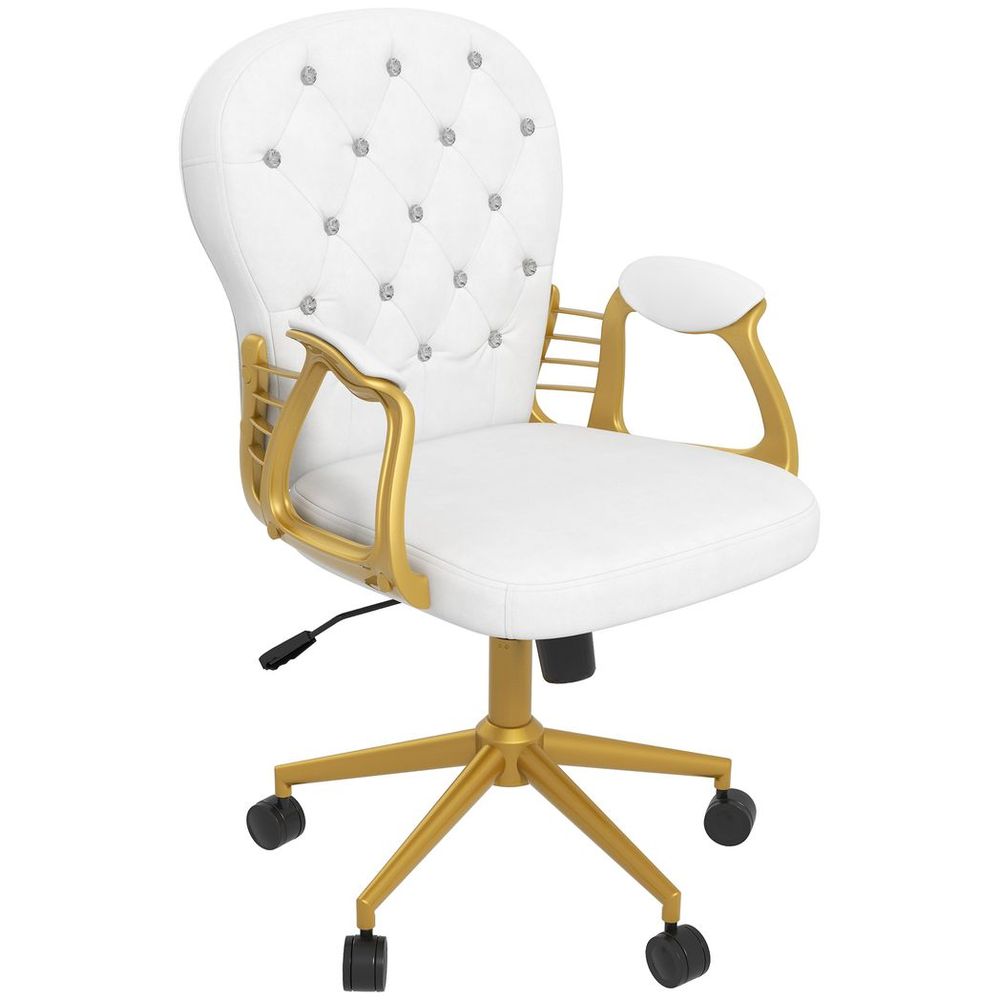 Vinsetto Home Office Chair Button Tufted Desk Chair with Swivel Wheels White - anydaydirect