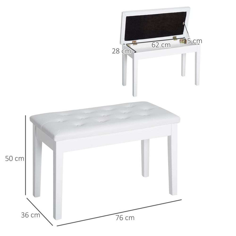 Classic Digital Keyboard Piano Bench Makeup Padded Seat Stool Solid Wood White - anydaydirect