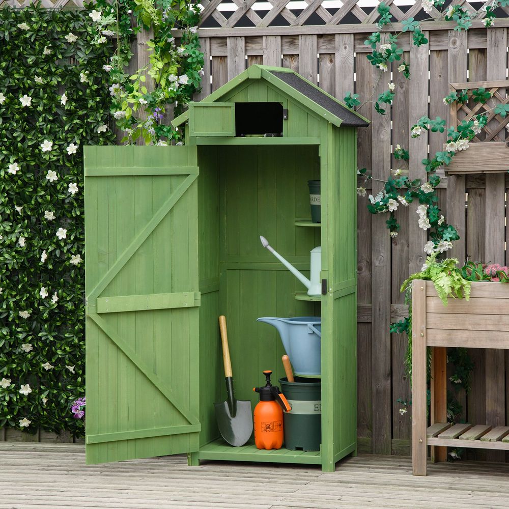 Vertical Garden Shed with 3 Shelves - Wood Tool Storage Cabinet - anydaydirect