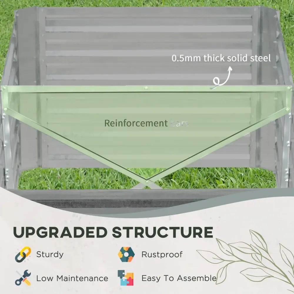 Raised Beds for Garden Galvanised Steel Outdoor Planters with Reinforced Rods - anydaydirect