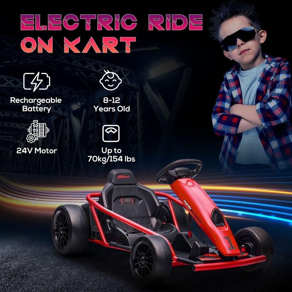 HOMCOM 24V Electric Go Kart for Kids with Music, Horn Honking, Slow Start - anydaydirect