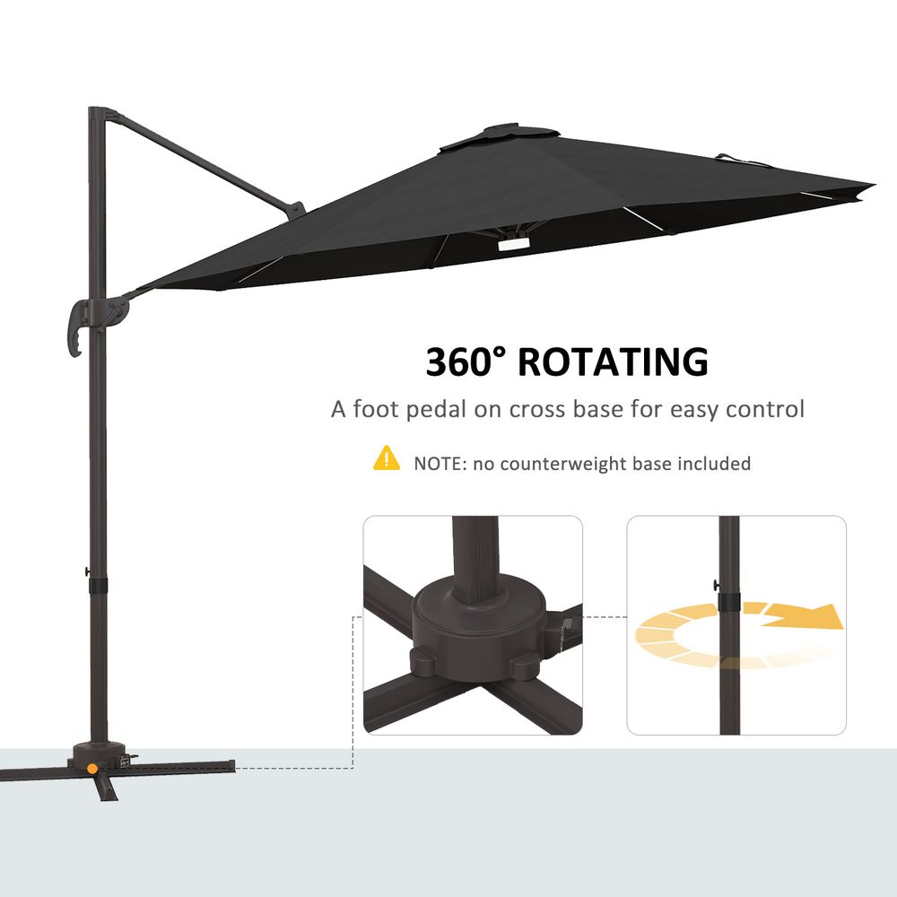 Outsunny 3(m) LED Cantilever Parasol Outdoor with Base Solar Lights Dark Grey - anydaydirect