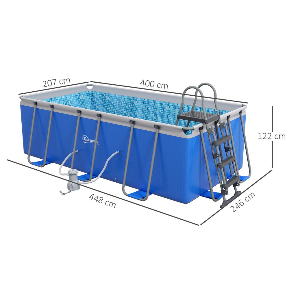 Outsunny Rectangle Above Ground Swimming Pool with Pump and Ladder - anydaydirect