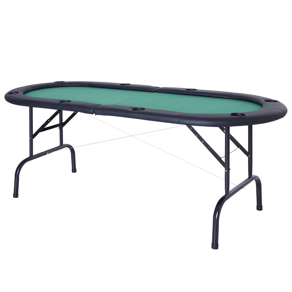 Foldable Poker Table Casino Top 8 Players Game Trays Drink Holder - anydaydirect