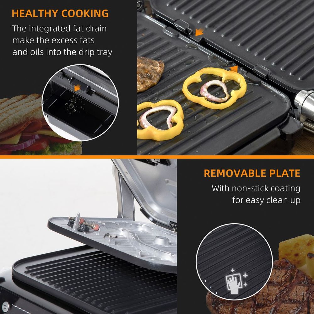 Health Grill & Panini Press, 2100W w/ 180�  Flat Open 8 Automatic Settings - anydaydirect