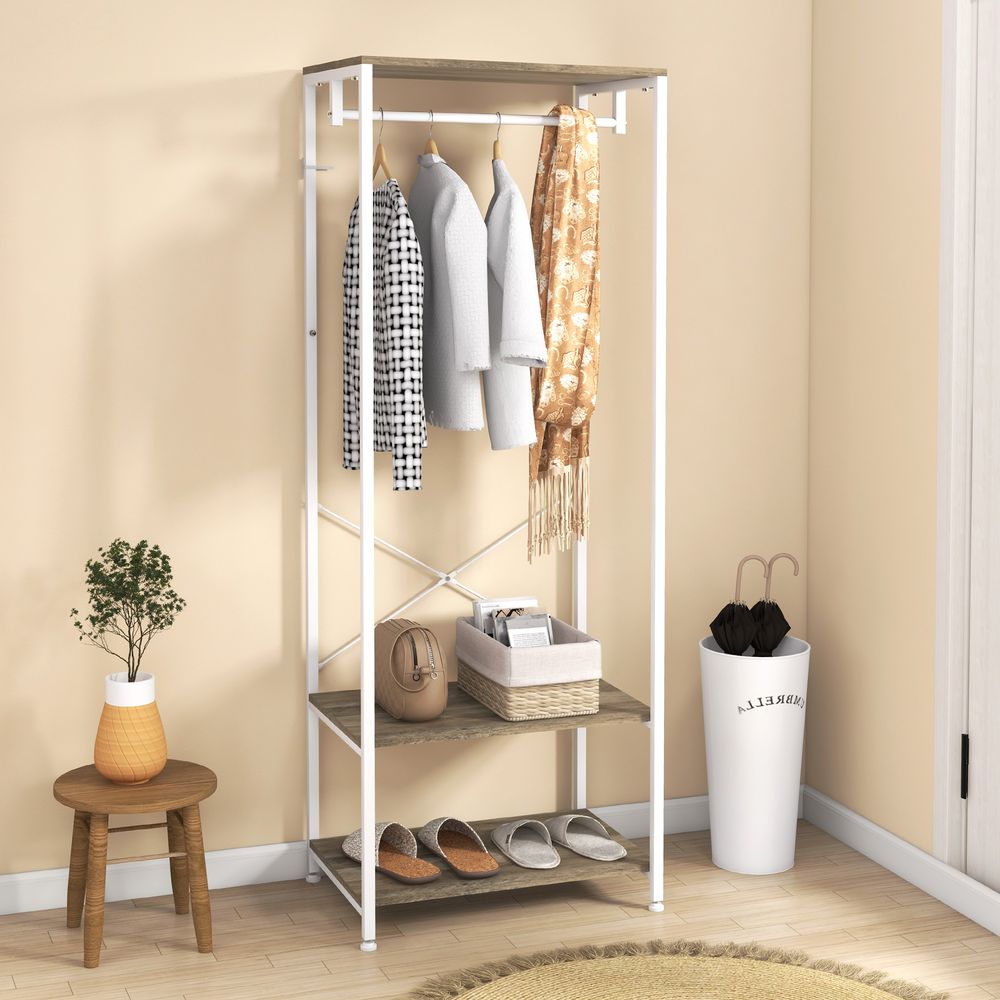 HOMCOM Coat Rack, 2-in-1 Clothes Stand with Shoe Storage for Hallway, Grey - anydaydirect