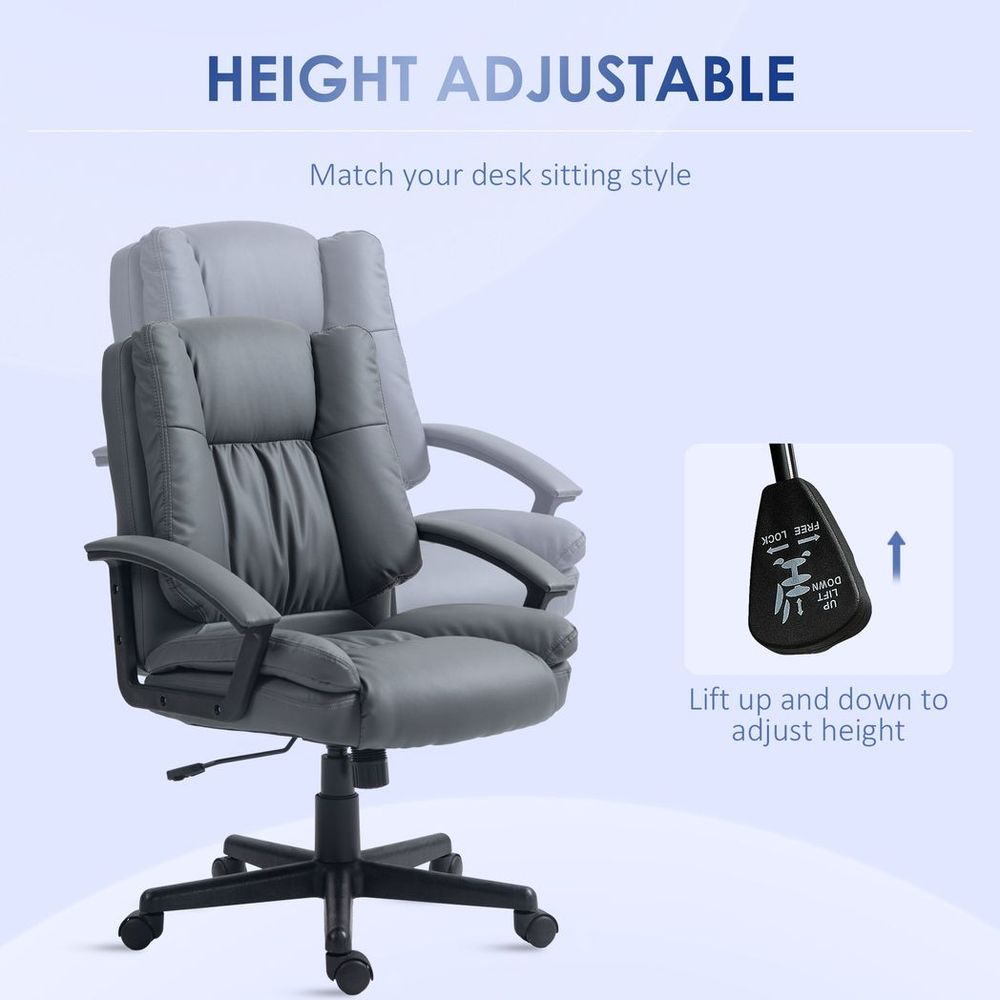 HOMCOM Faux Leather Home Office Chair Mid Back Desk Chair with Arms Dark Grey - anydaydirect