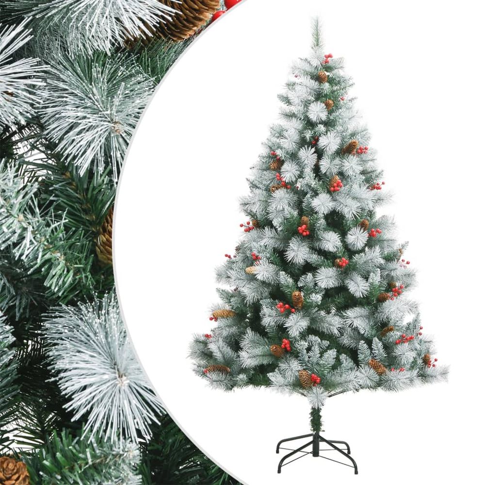 vidaXL Artificial Hinged Christmas Tree with Cones and Berries 4ft to 8ft - anydaydirect