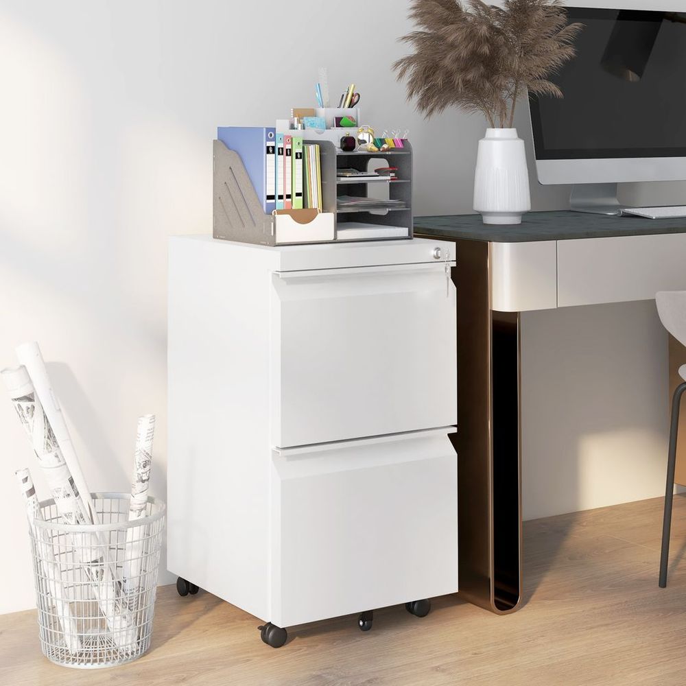 Vinsetto Steel File Cabinet with Lock Hanging Bar for Letter A4 Legal Size White - anydaydirect