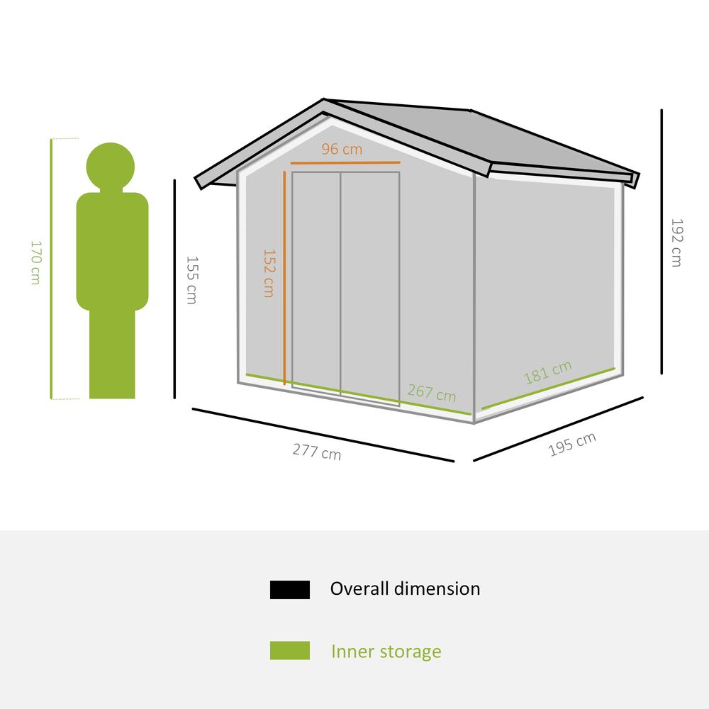 Durable 9x6 ft Metal Garden Shed with Sliding Doors - Green - anydaydirect