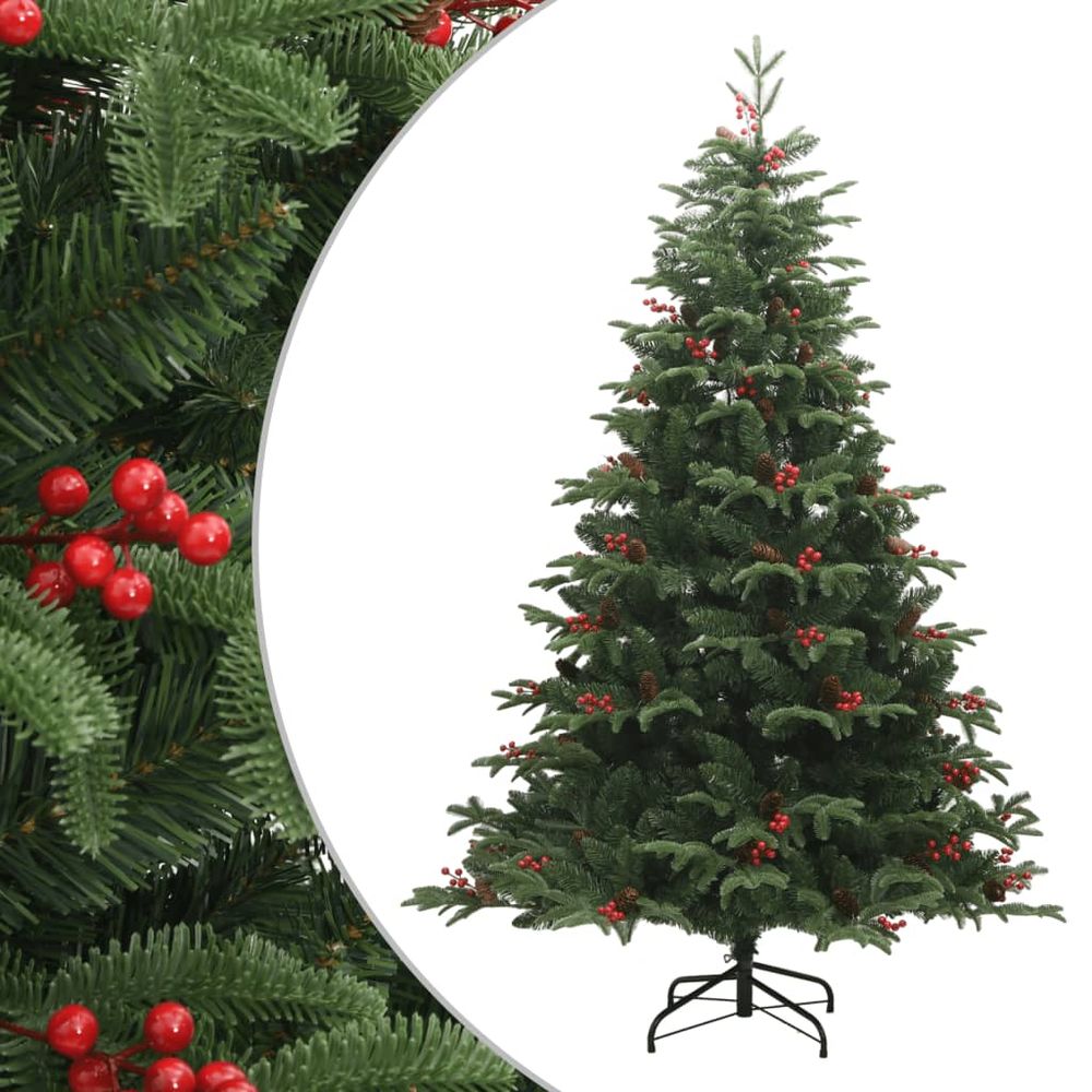 vidaXL Artificial Hinged Christmas Tree with Cones and Berries 4ft to 8ft - anydaydirect