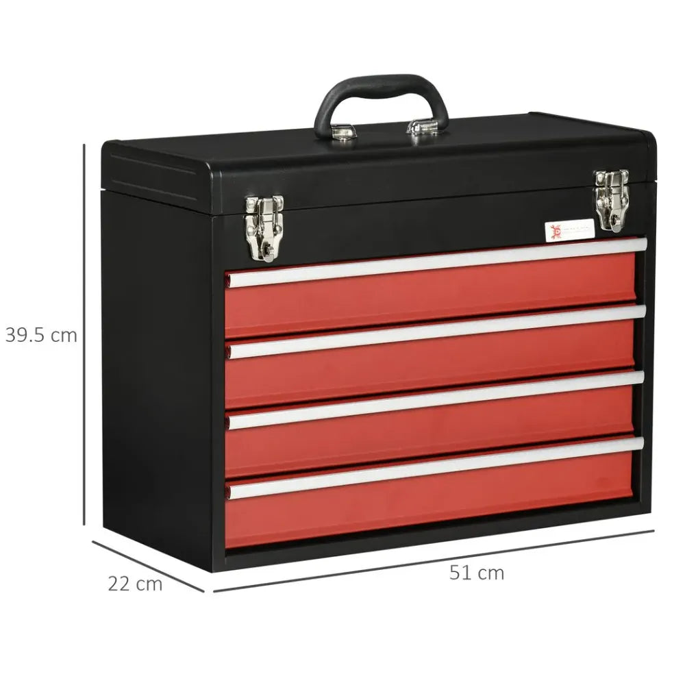 4 Drawer Tool Chest Lockable Tool Box w/ Ball Bearing Runners 51cmx22cmx39.5cm - anydaydirect