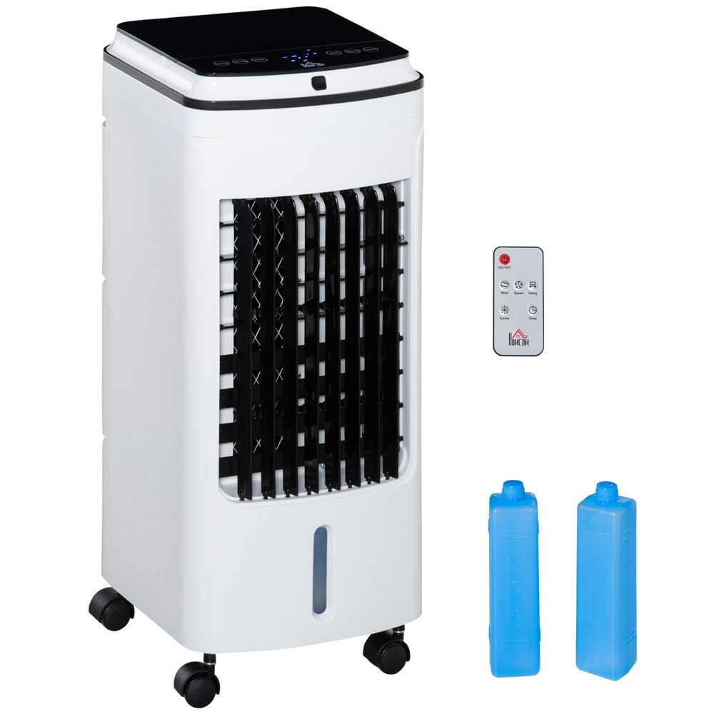 HOMCOM 3-in-1 Portable Air Cooler with 4L Water Tank 7.5H Timer, Remote White - anydaydirect