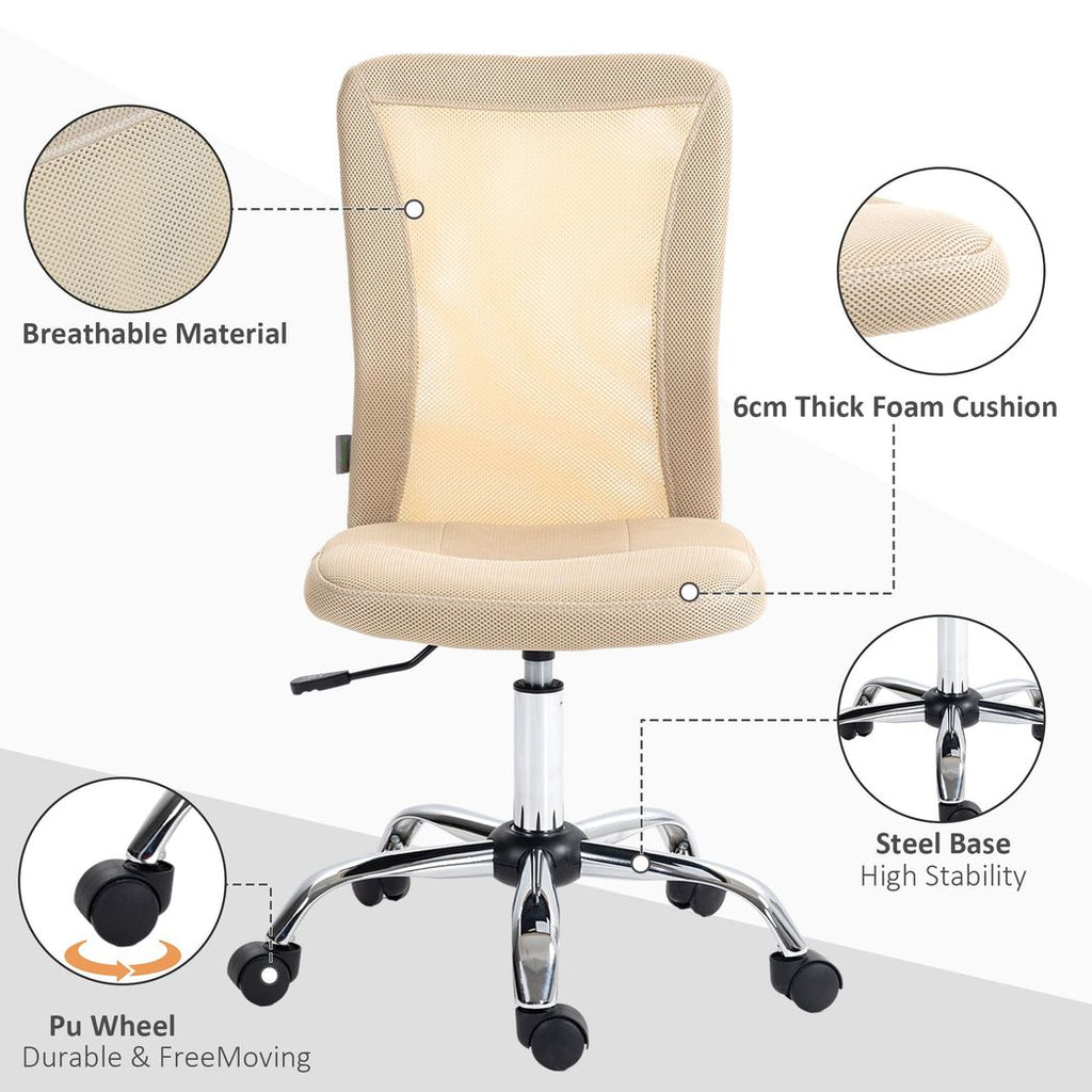 Vinsetto Armless Office Chair with Adjustable Height Mesh Back Wheels Beige - anydaydirect