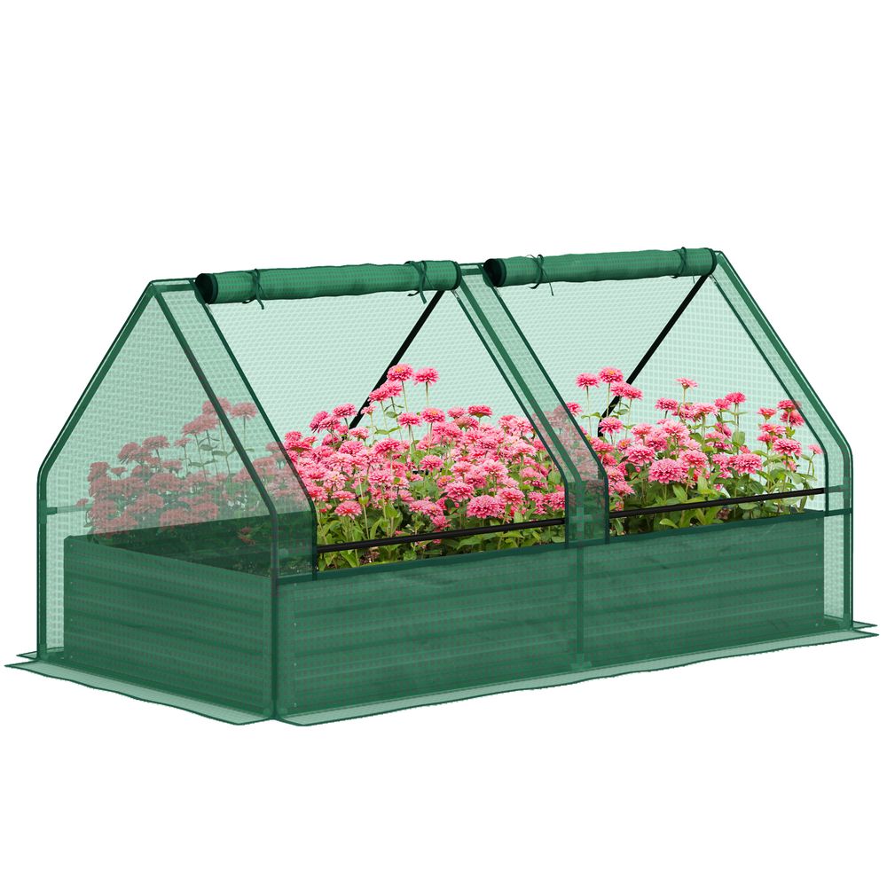 Outsunny Raised Garden Bed Planter Box with Greenhouse, Green and Dark Grey - anydaydirect