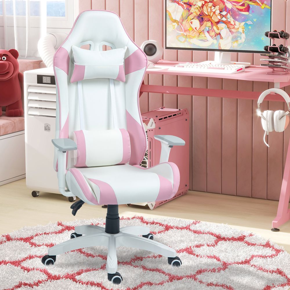 HOMCOM Gaming Chair for Adults Faux Leather Computer Chair w/ 3D Armrests Pink - anydaydirect