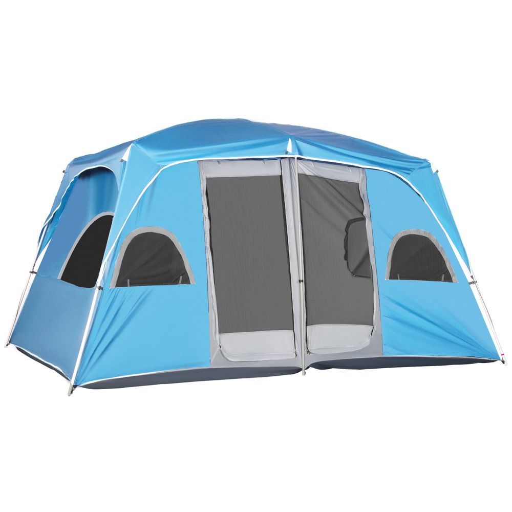 Outsunny Camping Tent, Family Tent 4-8 Person 2 Room Easy Set Up, Blue - anydaydirect