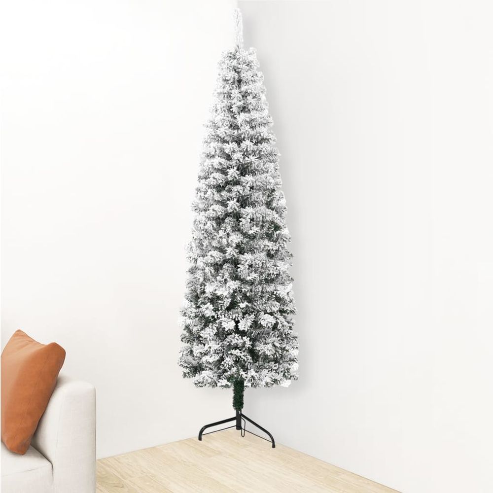 vidaXL Slim Artificial Half Christmas Tree with Flocked Snow 210 cm - anydaydirect