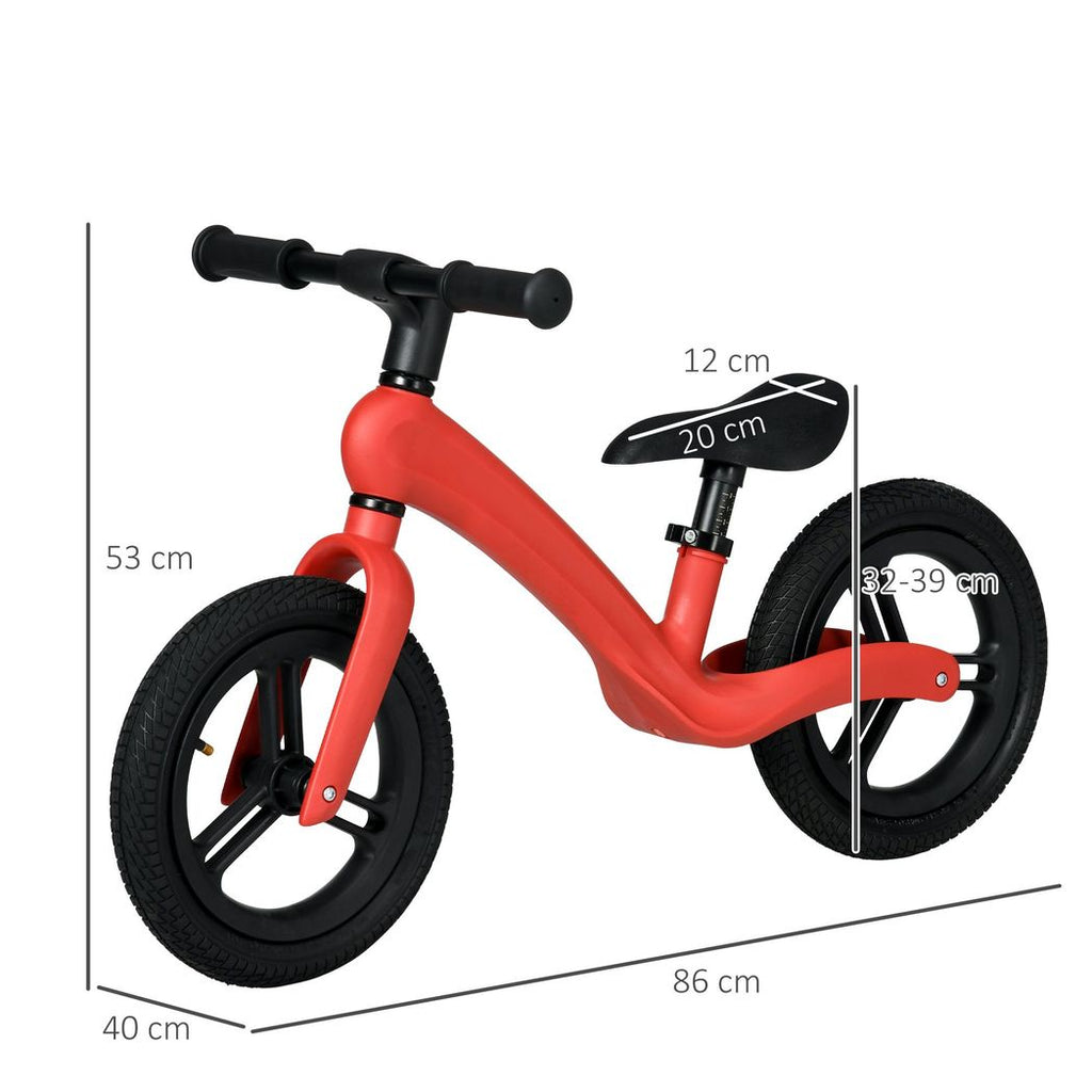 AIYAPLAY 12" Kids Balance Bike with Adjustable Seat, Rubber Wheels - Red - anydaydirect
