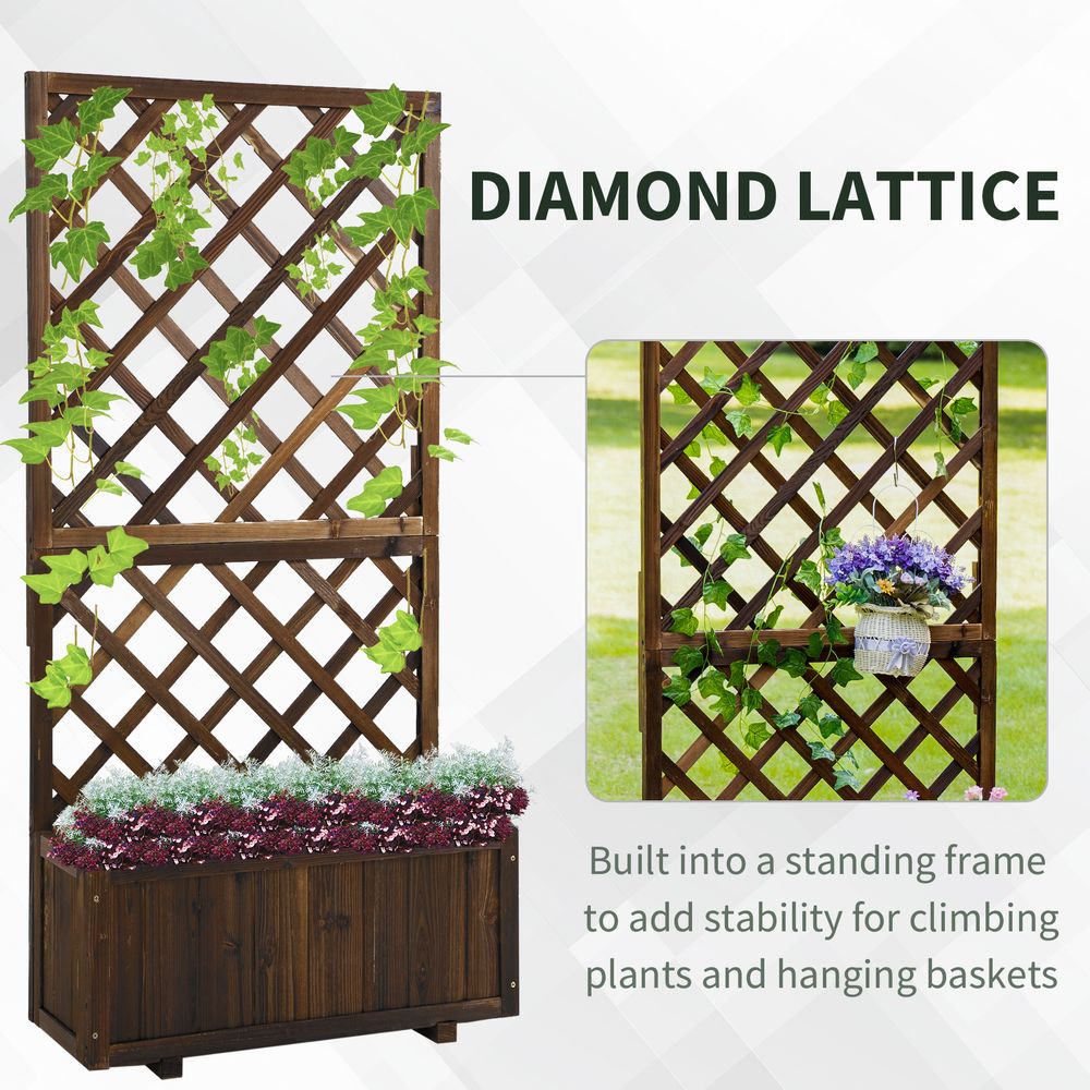 Garden Wooden Pine Trough Planter with Topped Trellis Climbing Plant - anydaydirect