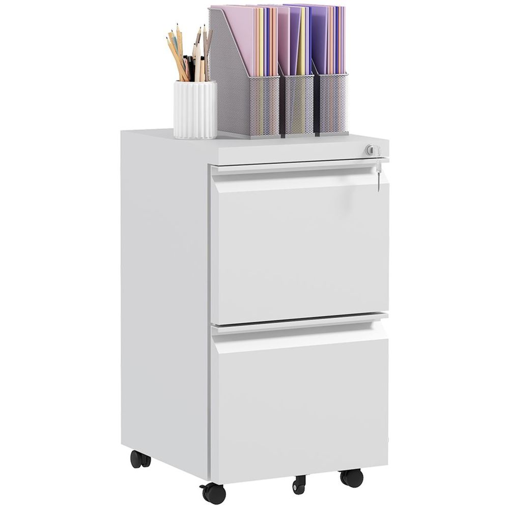 Vinsetto Steel File Cabinet with Lock Hanging Bar for Letter A4 Legal Size White - anydaydirect