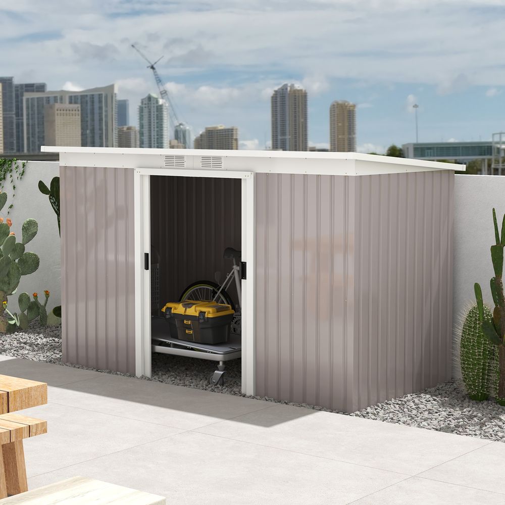 Durable Light Grey Garden Storage Shed with Metal Roof & Ventilation - anydaydirect