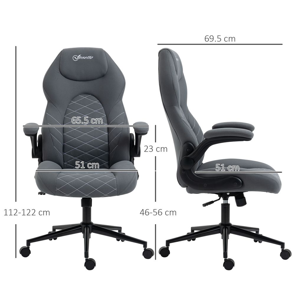 Vinsetto High-Back Home Office Chair w/ Flip Up Armrests Swivel Seat Dark Grey - anydaydirect